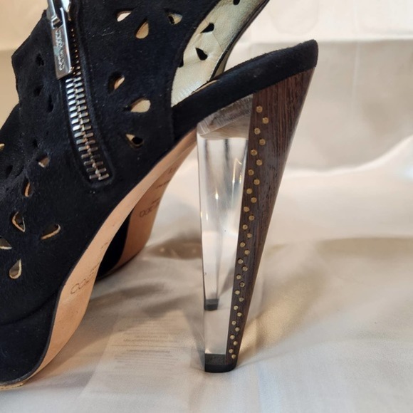 Jimmy Choo‎ Suede Lasercut Slingback Sandals in Black Size 37.5 - Picture 2 of 9